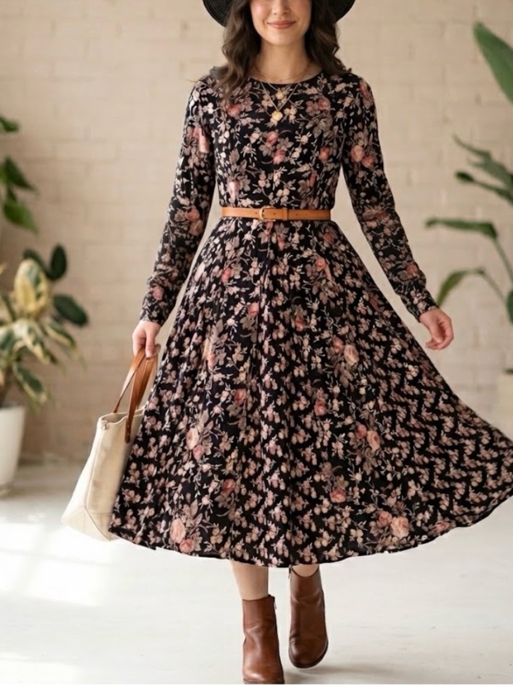 UNBRANDED Broomstick mixed print ditzy floral tea rose round neckline size L